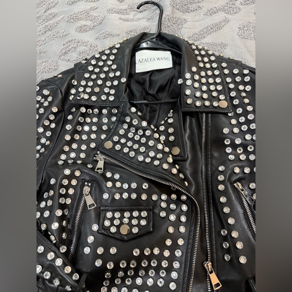 Azalea Wang Black Leather Jacket with Silver Accents
